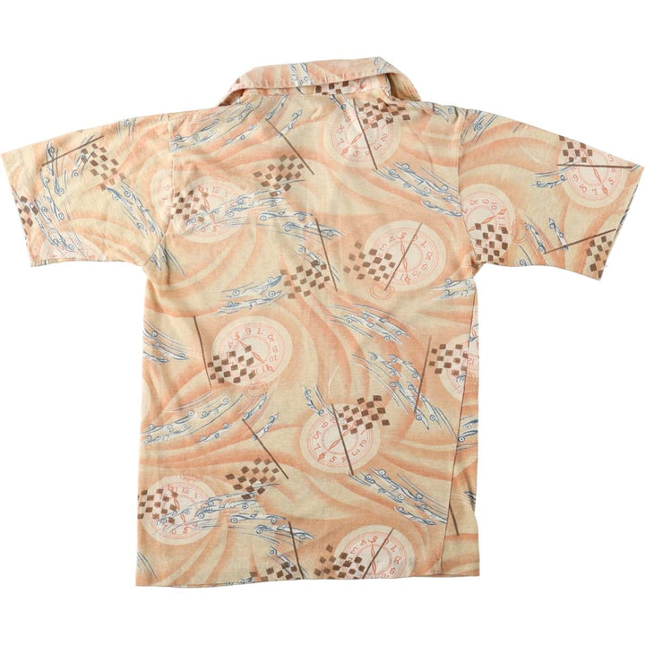 1970'S Sears Put On Shop all-over print skipper collar short-sleeved polo shirt, women's size S equivalent, vintage. polyester coral Vintage Second Hand