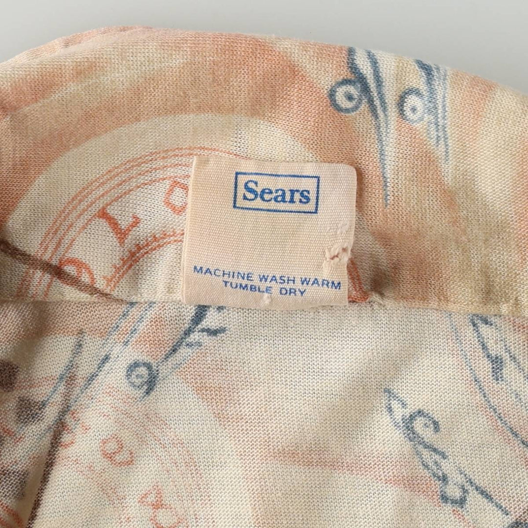 1970'S Sears Put On Shop all-over print skipper collar short-sleeved polo shirt, women's size S equivalent, vintage. polyester coral Vintage Second Hand