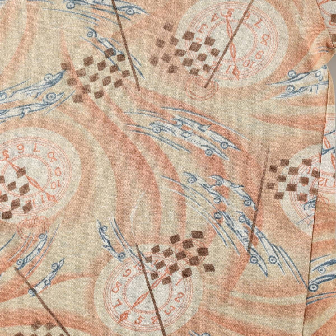 1970'S Sears Put On Shop all-over print skipper collar short-sleeved polo shirt, women's size S equivalent, vintage. polyester coral Vintage Second Hand
