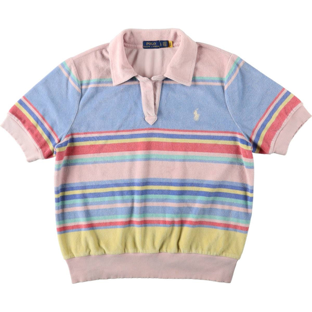 Ralph Lauren POLO RALPH LAUREN Multi-stripe Skipper Collar Terry Cloth Short-Sleeve Polo Shirt, Women's Size L (approx.) cotton pink type Vintage Second Hand