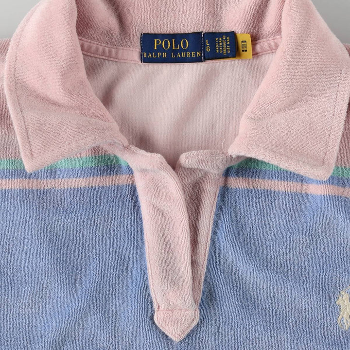 Ralph Lauren POLO RALPH LAUREN Multi-stripe Skipper Collar Terry Cloth Short-Sleeve Polo Shirt, Women's Size L (approx.) cotton pink type Vintage Second Hand