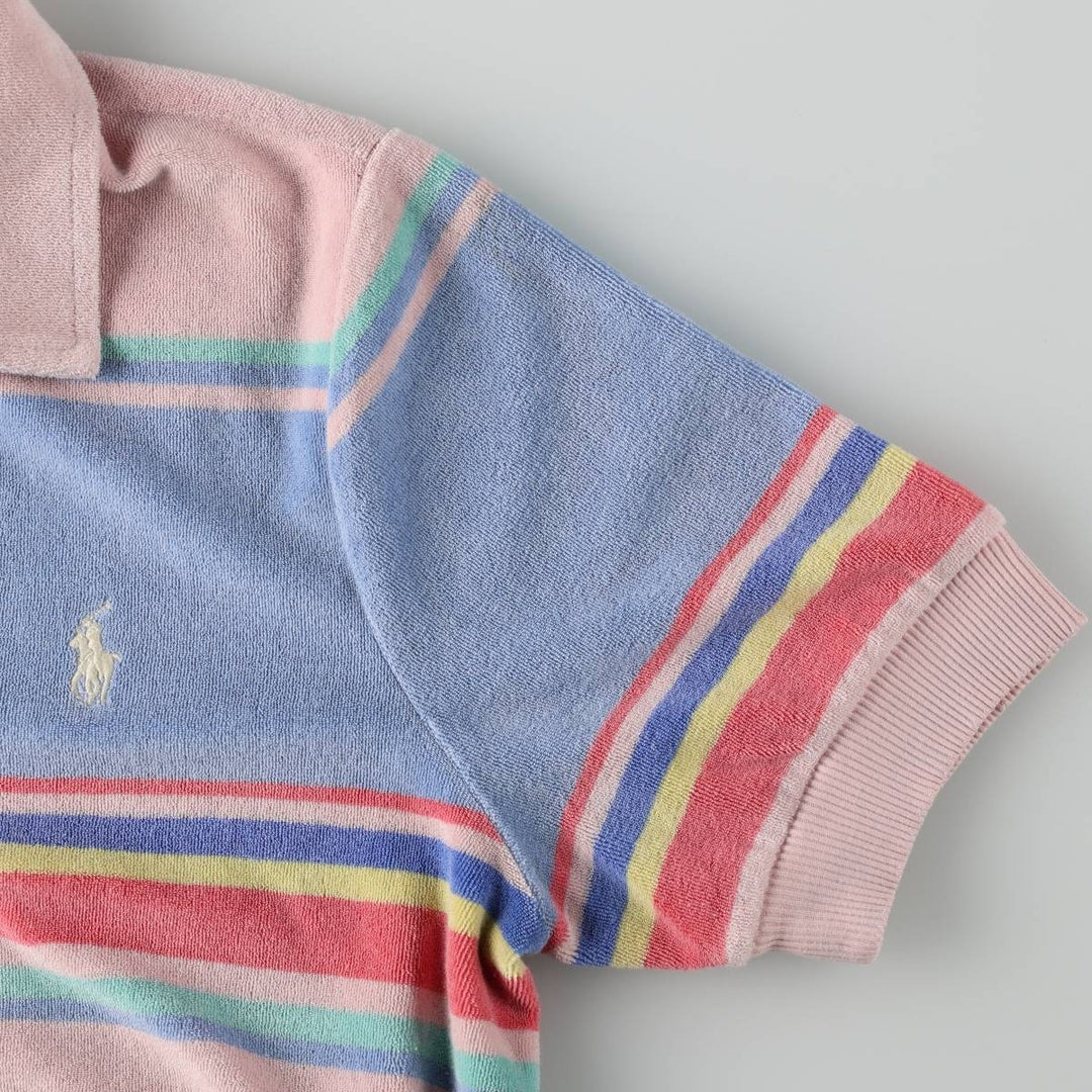 Ralph Lauren POLO RALPH LAUREN Multi-stripe Skipper Collar Terry Cloth Short-Sleeve Polo Shirt, Women's Size L (approx.) cotton pink type Vintage Second Hand