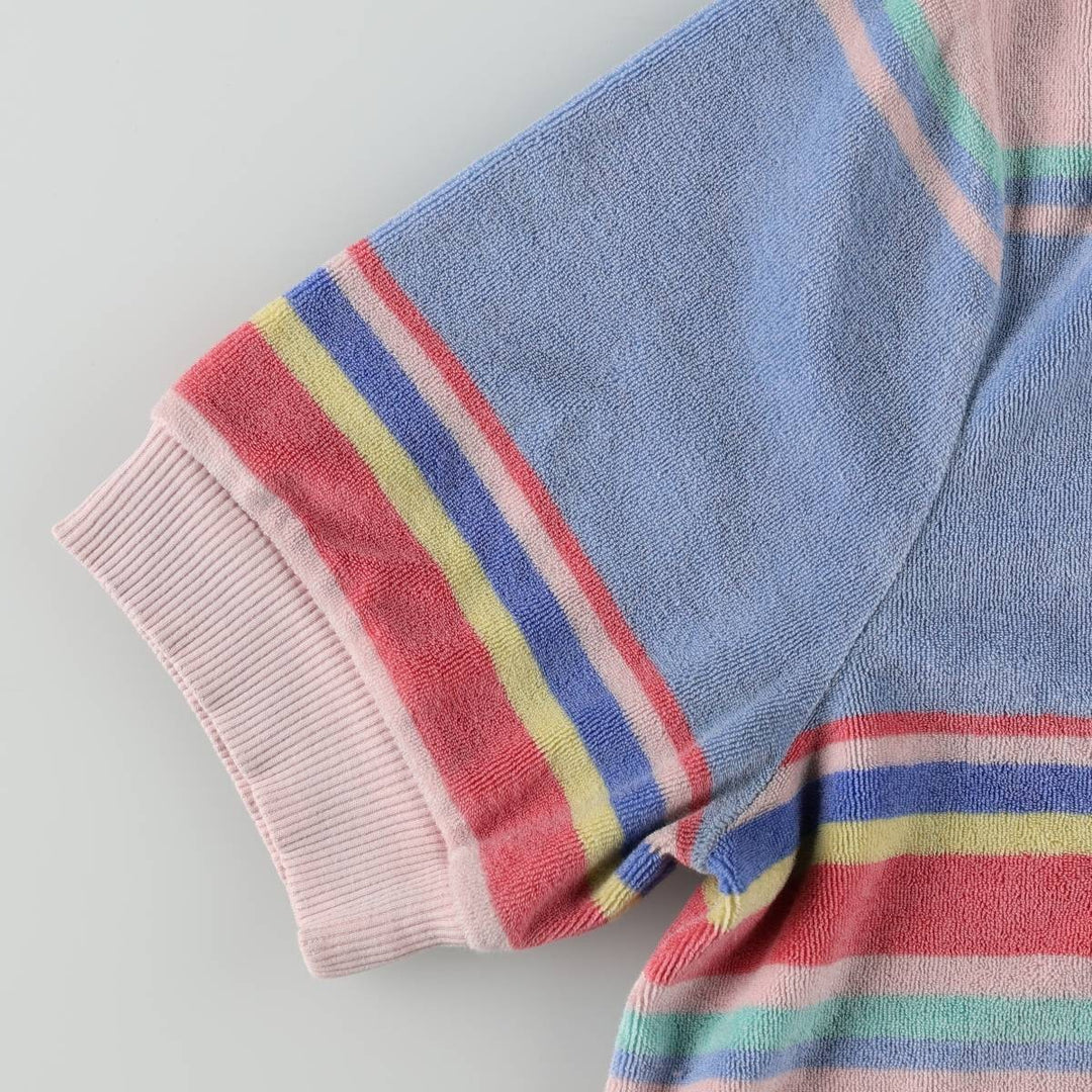 Ralph Lauren POLO RALPH LAUREN Multi-stripe Skipper Collar Terry Cloth Short-Sleeve Polo Shirt, Women's Size L (approx.) cotton pink type Vintage Second Hand