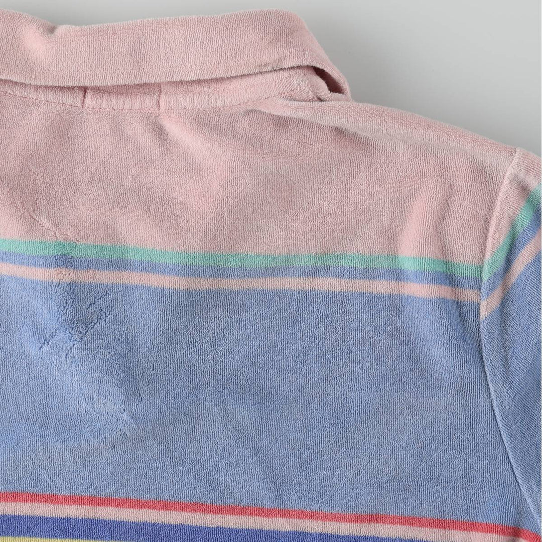 Ralph Lauren POLO RALPH LAUREN Multi-stripe Skipper Collar Terry Cloth Short-Sleeve Polo Shirt, Women's Size L (approx.) cotton pink type Vintage Second Hand