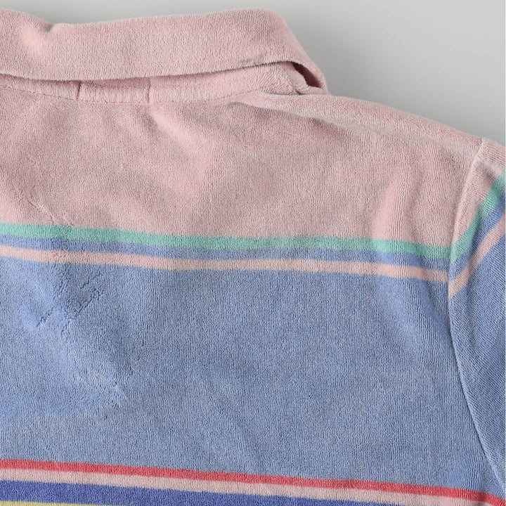 Ralph Lauren POLO RALPH LAUREN Multi-stripe Skipper Collar Terry Cloth Short-Sleeve Polo Shirt, Women's Size L (approx.) cotton pink type Vintage Second Hand