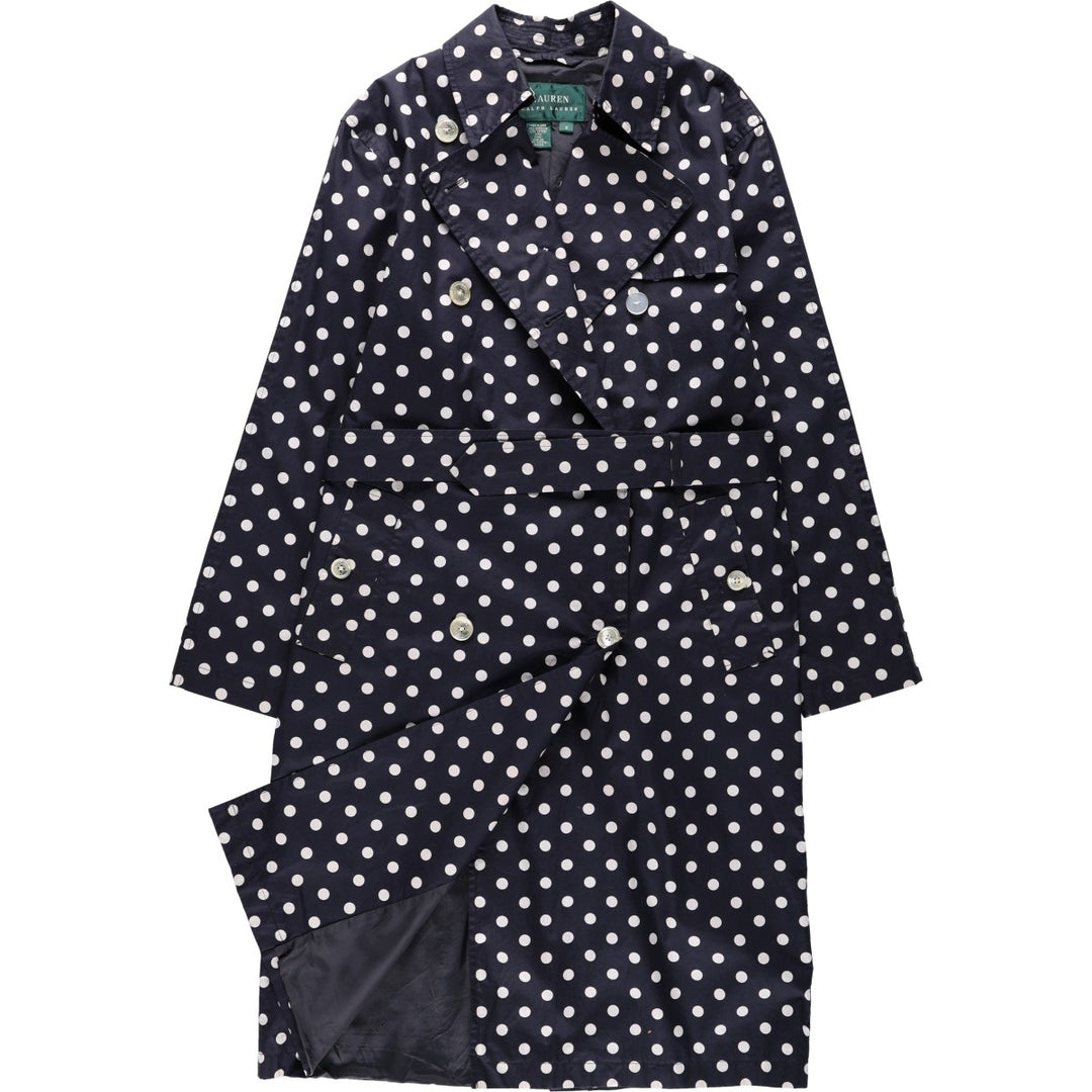 Ralph Lauren trench coat, women's size S (approx.), featuring a polka dot pattern. cotton navy blue type Vintage Second Hand