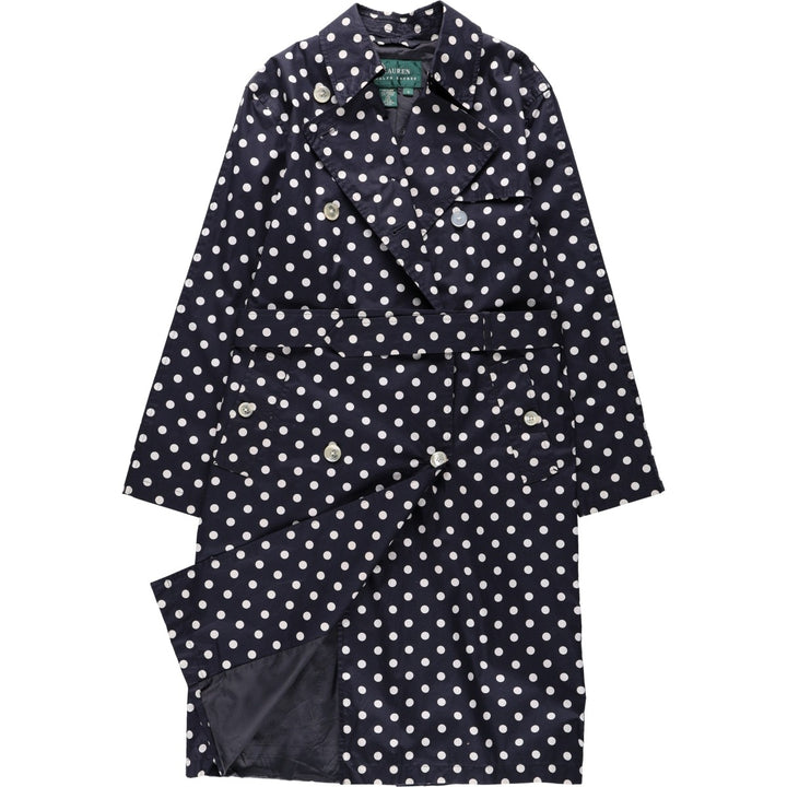 Ralph Lauren trench coat, women's size S (approx.), featuring a polka dot pattern. cotton navy blue type Vintage Second Hand