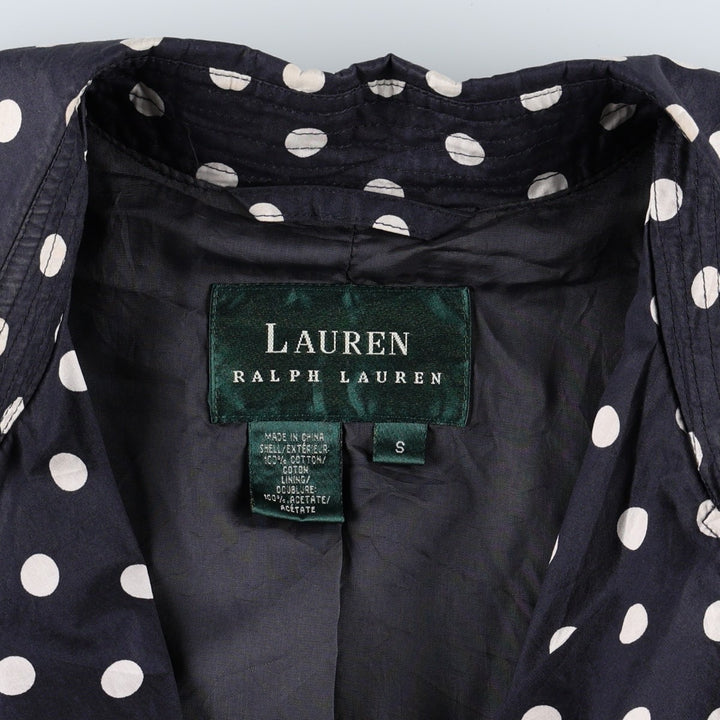 Ralph Lauren trench coat, women's size S (approx.), featuring a polka dot pattern. cotton navy blue type Vintage Second Hand
