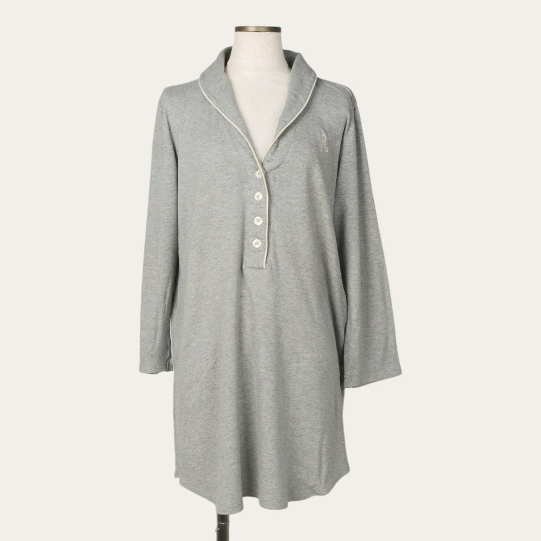 Ralph Lauren LAUREN Half-length Shawl Collar Long-Sleeve Jersey Dress, Women's Size S (approx.) cotton gray type Vintage Second Hand