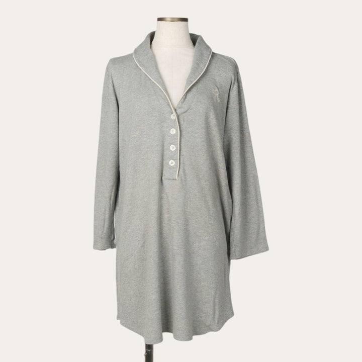 Ralph Lauren LAUREN Half-length Shawl Collar Long-Sleeve Jersey Dress, Women's Size S (approx.) cotton gray type Vintage Second Hand