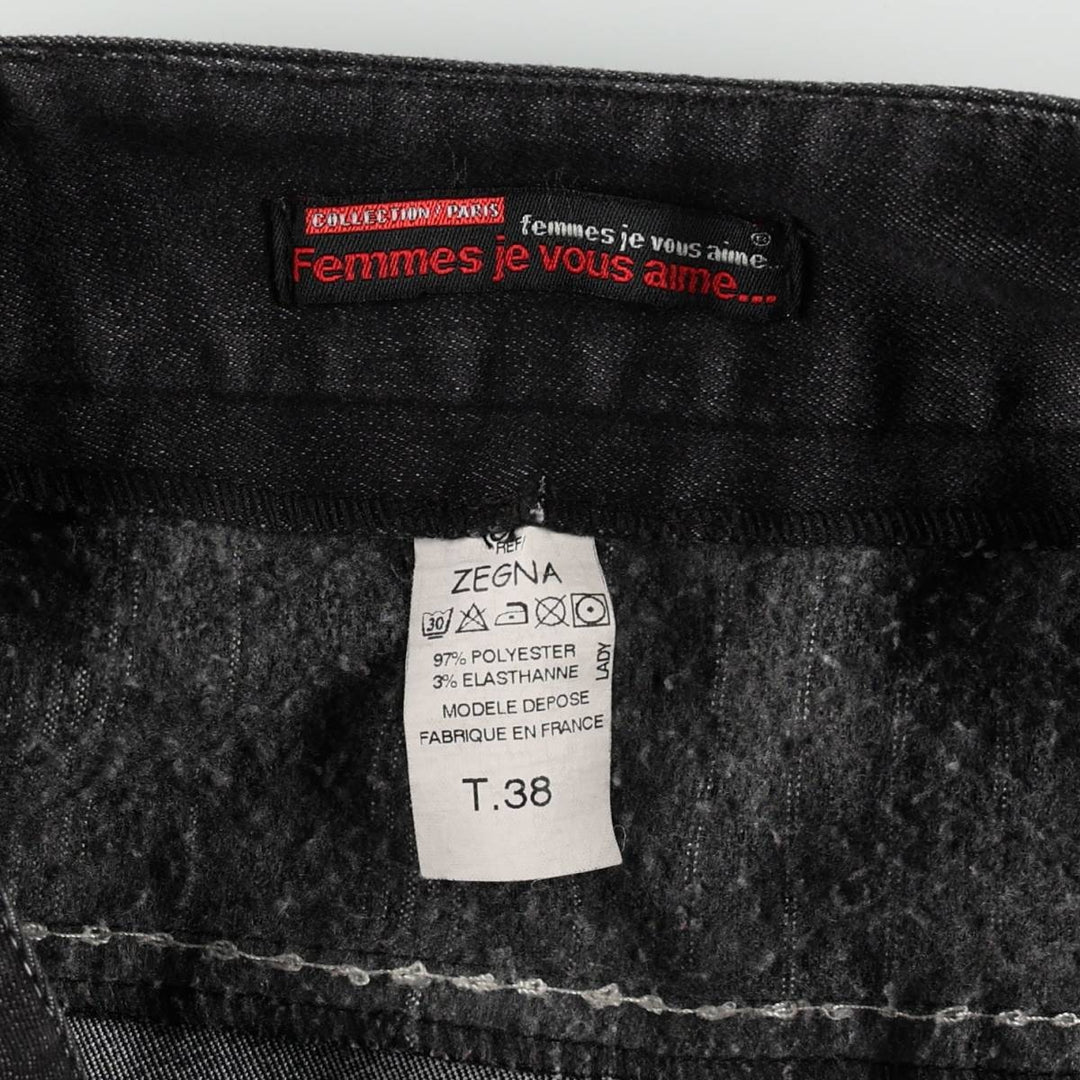 Femme je vous aime Stripe Pattern Irregular Hem Midi Patchwork Denim Mermaid Skirt (Women's Size L) polyester black type Vintage Second Hand