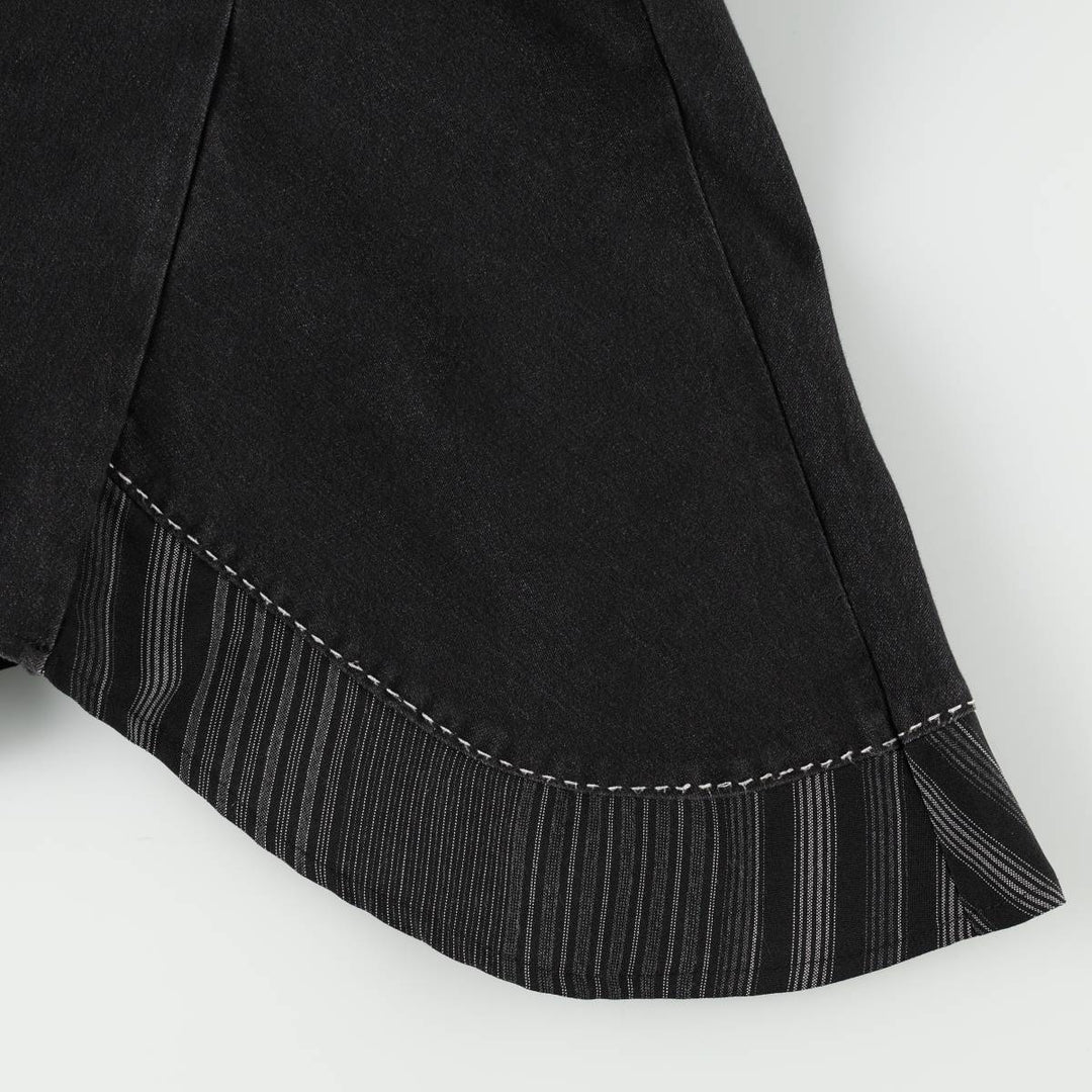 Femme je vous aime Stripe Pattern Irregular Hem Midi Patchwork Denim Mermaid Skirt (Women's Size L) polyester black type Vintage Second Hand