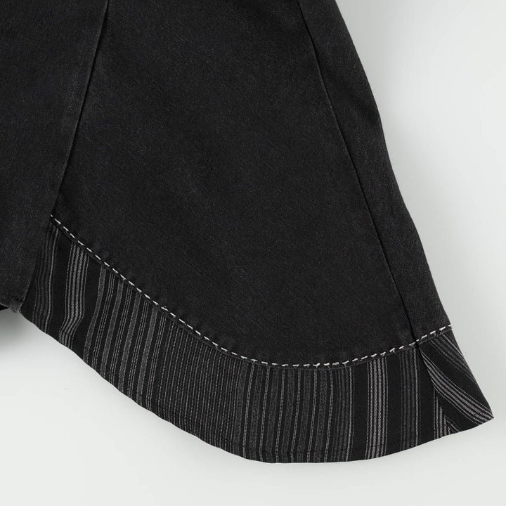 Femme je vous aime Stripe Pattern Irregular Hem Midi Patchwork Denim Mermaid Skirt (Women's Size L) polyester black type Vintage Second Hand