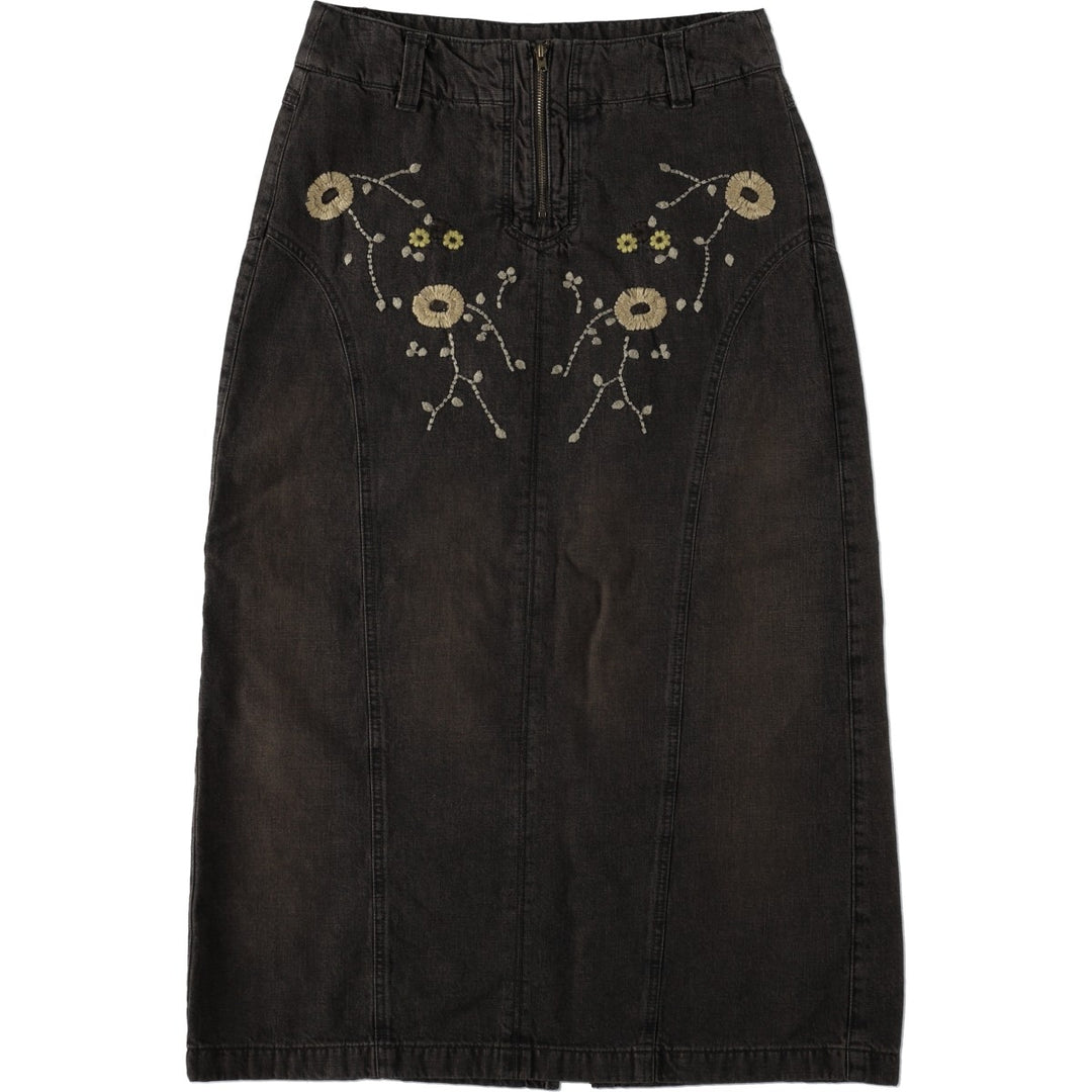 HIRSCH Denim Long Tight Skirt, Women's Size L (approx.) cotton dark chocolate Vintage Second Hand