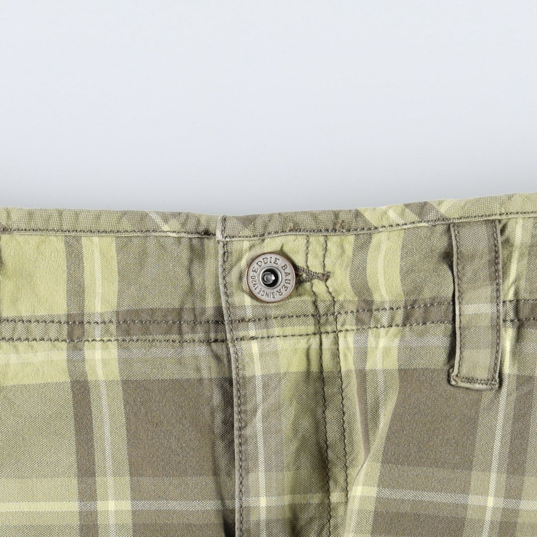 Eddie Bauer check pattern A-line mini skirt, women's size L (approx.) cotton Khaki type Vintage Second Hand