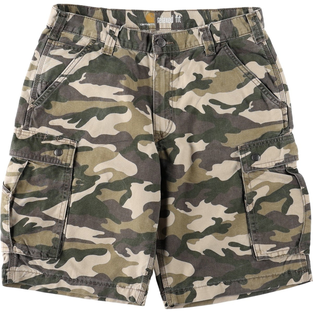 Carhartt Relaxed Fit Camouflage Pattern Woodland Camo Duck Cargo Shorts (Men's W34 equivalent) cotton Khaki type Vintage Second Hand