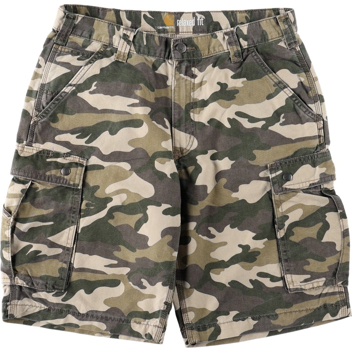 Carhartt Relaxed Fit Camouflage Pattern Woodland Camo Duck Cargo Shorts (Men's W34 equivalent) cotton Khaki type Vintage Second Hand