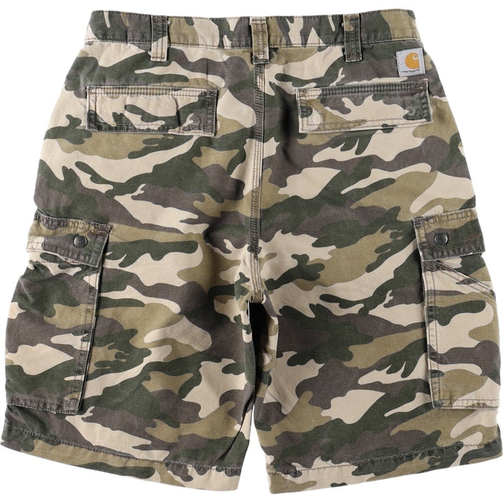 Carhartt Relaxed Fit Camouflage Pattern Woodland Camo Duck Cargo Shorts (Men's W34 equivalent) cotton Khaki type Vintage Second Hand