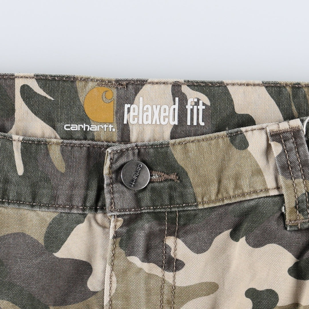 Carhartt Relaxed Fit Camouflage Pattern Woodland Camo Duck Cargo Shorts (Men's W34 equivalent) cotton Khaki type Vintage Second Hand