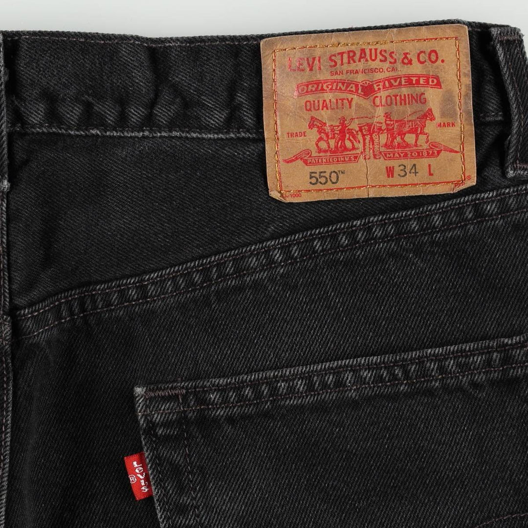 00'S Levi's 550 Relaxed Fit Black Denim Shorts for Men, W35 cotton black type Vintage Second Hand