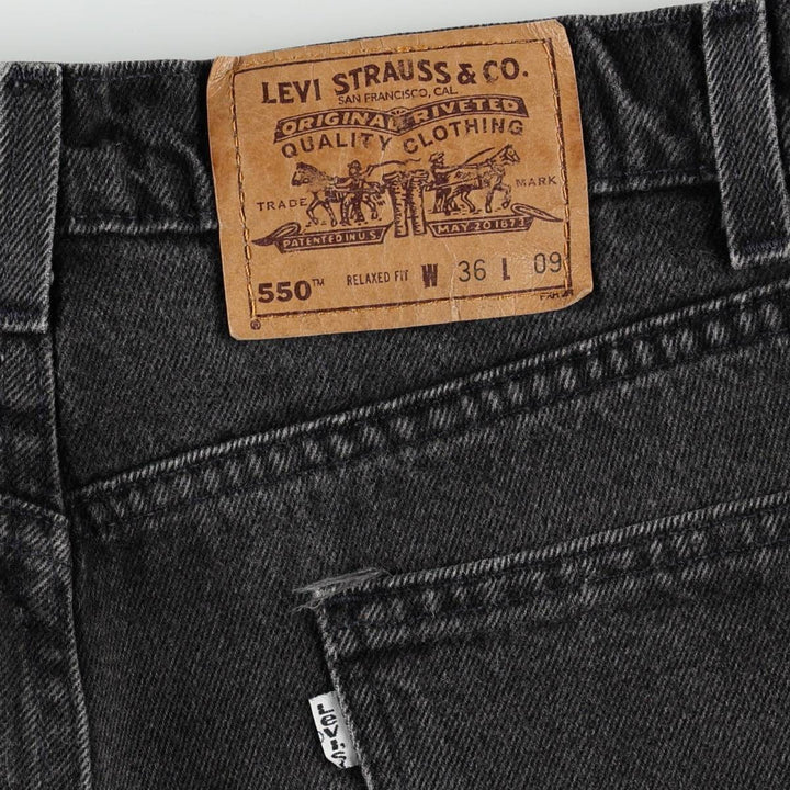 90'S Levi's 550 Relaxed Fit Black Denim Shorts, Made in USA, Men's Size W36 (approx.), Vintage cotton black type Vintage Second Hand
