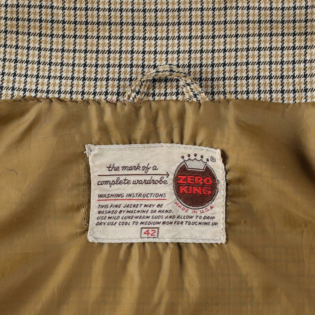60s-70'S ZERO KING Check Pattern Swing Top Sport Jacket, Made in USA, Men's Size L (Equivalent), Vintage unclear ivory Vintage Second Hand