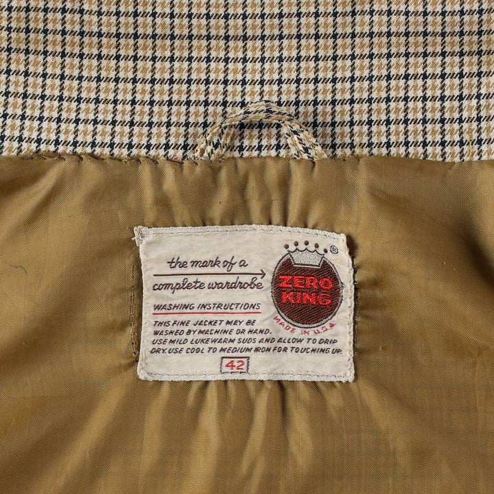 60s-70'S ZERO KING Check Pattern Swing Top Sport Jacket, Made in USA, Men's Size L (Equivalent), Vintage unclear ivory Vintage Second Hand