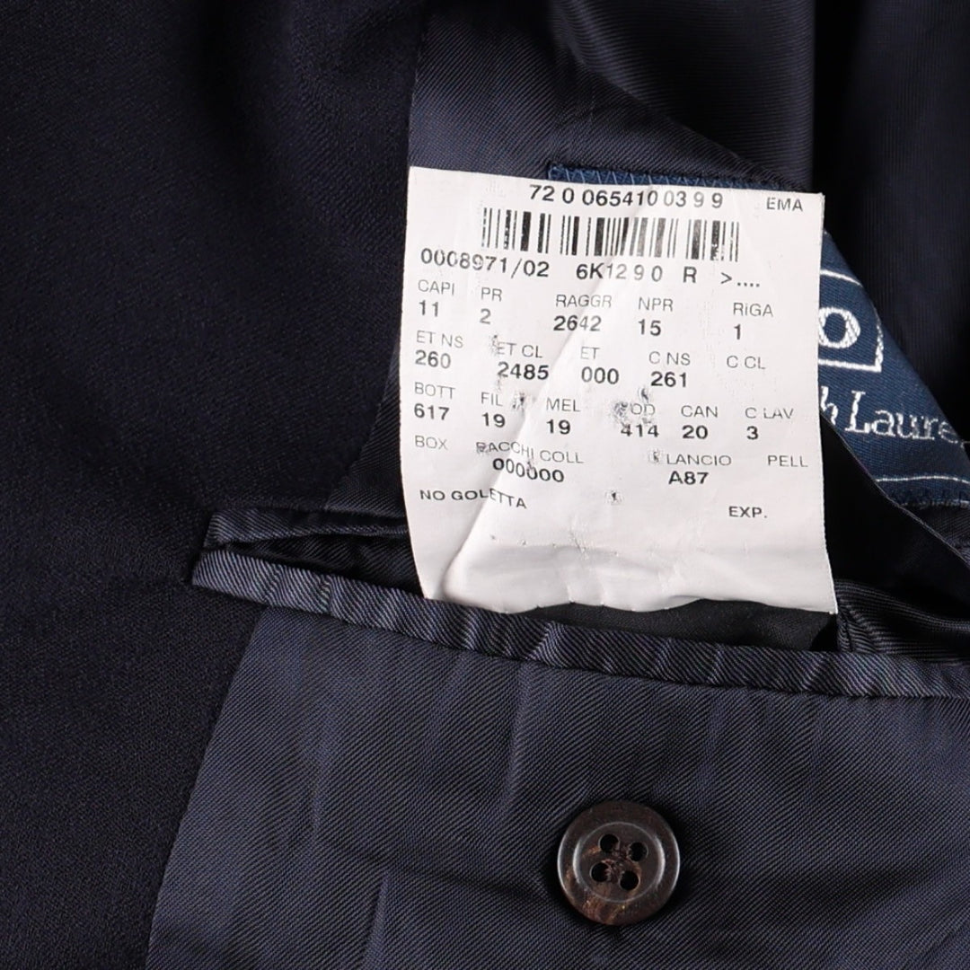 Ralph Lauren POLO by Ralph Lauren CUSTOM FIT wool tailored jacket, made in Italy, men's size L equivalent. wool navy blue type Vintage Second Hand