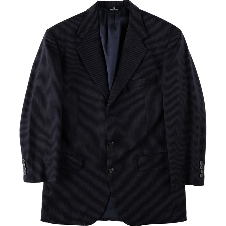 80s-90'S Ralph Lauren POLO UNIVERSITY CLUB Stripe Pattern Wool Tailored Jacket, Made in USA, Men's Size L (approx.) wool navy blue type Vintage Second Hand