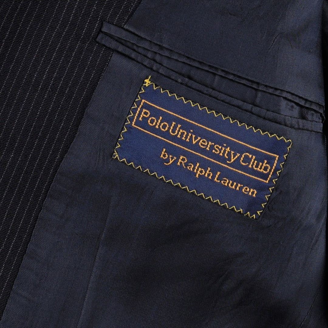 80s-90'S Ralph Lauren POLO UNIVERSITY CLUB Stripe Pattern Wool Tailored Jacket, Made in USA, Men's Size L (approx.) wool navy blue type Vintage Second Hand