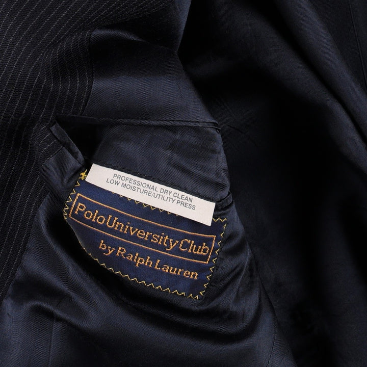 80s-90'S Ralph Lauren POLO UNIVERSITY CLUB Stripe Pattern Wool Tailored Jacket, Made in USA, Men's Size L (approx.) wool navy blue type Vintage Second Hand