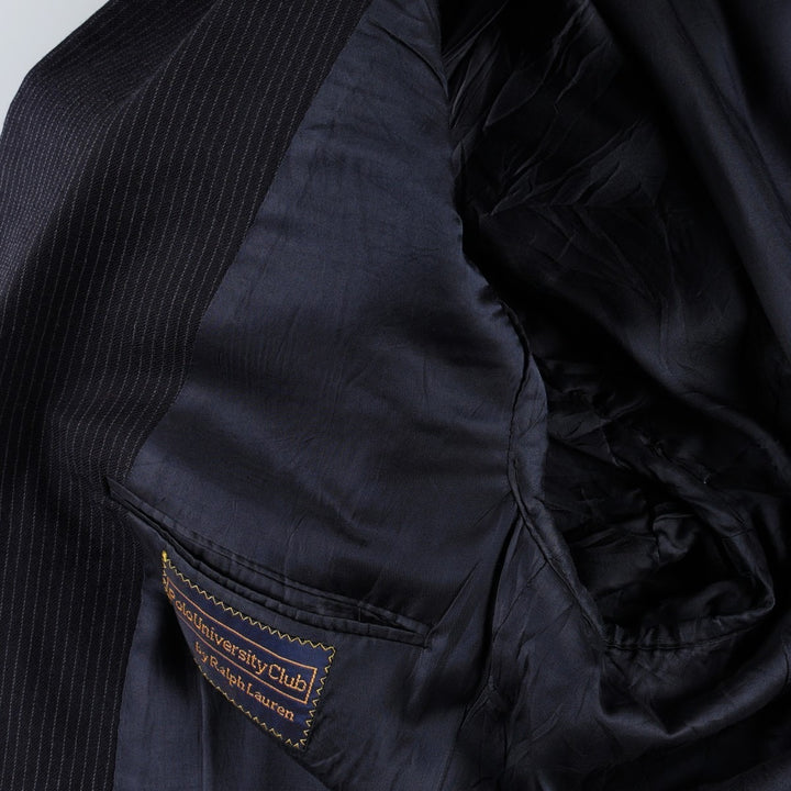 80s-90'S Ralph Lauren POLO UNIVERSITY CLUB Stripe Pattern Wool Tailored Jacket, Made in USA, Men's Size L (approx.) wool navy blue type Vintage Second Hand