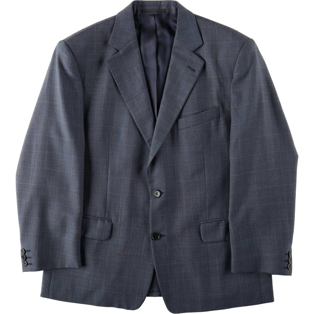 Perry Ellis Check Pattern Wool x Poly Tailored Jacket, Men's Size XL (approx.) wool Charcoal Vintage Second Hand