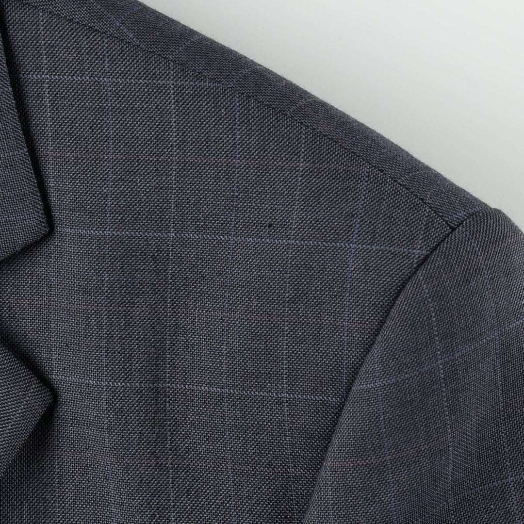 Perry Ellis Check Pattern Wool x Poly Tailored Jacket, Men's Size XL (approx.) wool Charcoal Vintage Second Hand