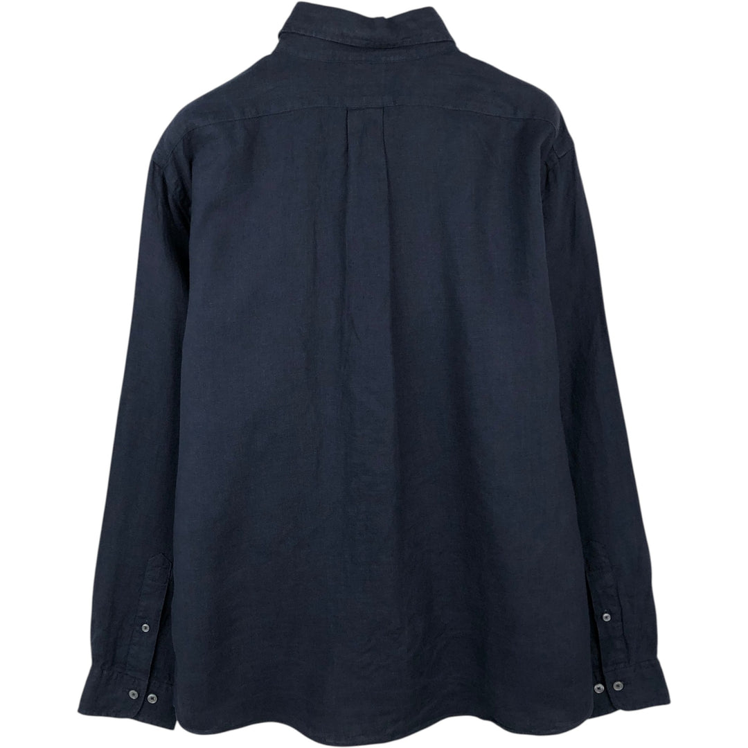 Brooks Brothers Est.1818 REGENT FIT Long-Sleeve Linen Button-Down Shirt, Men's Size L (approx.) linen navy blue type Vintage Second Hand
