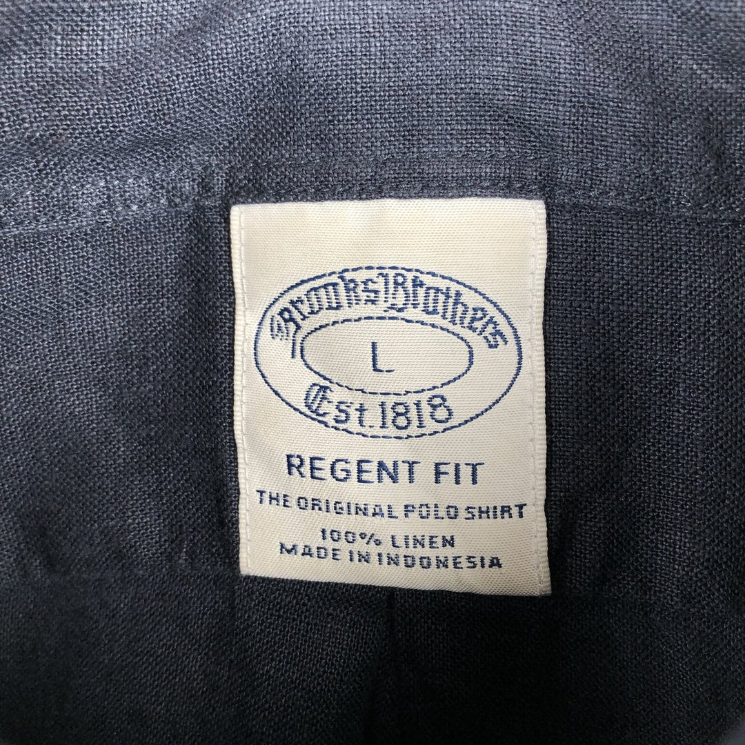 Brooks Brothers Est.1818 REGENT FIT Long-Sleeve Linen Button-Down Shirt, Men's Size L (approx.) linen navy blue type Vintage Second Hand