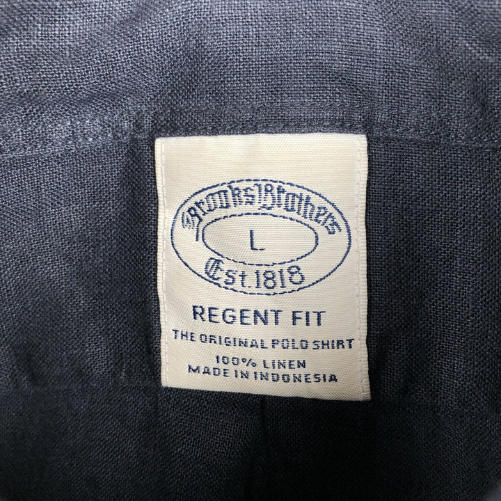 Brooks Brothers Est.1818 REGENT FIT Long-Sleeve Linen Button-Down Shirt, Men's Size L (approx.) linen navy blue type Vintage Second Hand