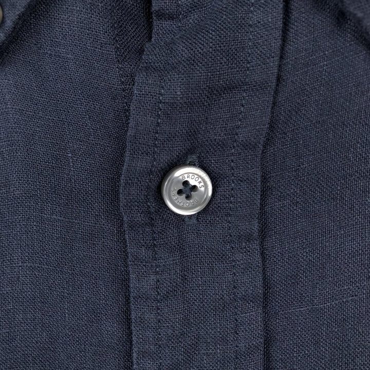 Brooks Brothers Est.1818 REGENT FIT Long-Sleeve Linen Button-Down Shirt, Men's Size L (approx.) linen navy blue type Vintage Second Hand