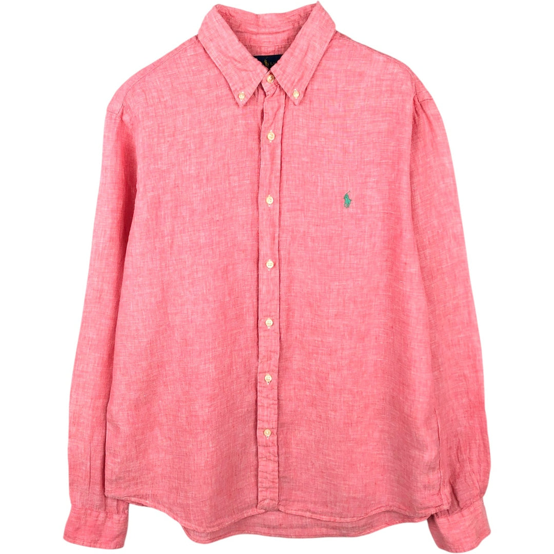 Ralph Lauren CLASSIC FIT RL UNTUCKED FIT Long-Sleeve Linen Button-Down Shirt, Men's Size L (approx.) linen coral Vintage Second Hand