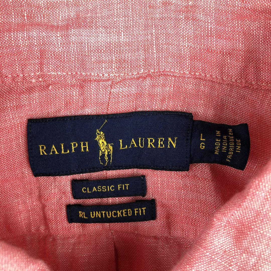 Ralph Lauren CLASSIC FIT RL UNTUCKED FIT Long-Sleeve Linen Button-Down Shirt, Men's Size L (approx.) linen coral Vintage Second Hand