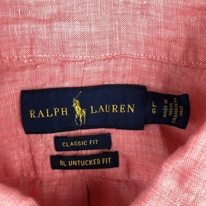 Ralph Lauren CLASSIC FIT RL UNTUCKED FIT Long-Sleeve Linen Button-Down Shirt, Men's Size L (approx.) linen coral Vintage Second Hand