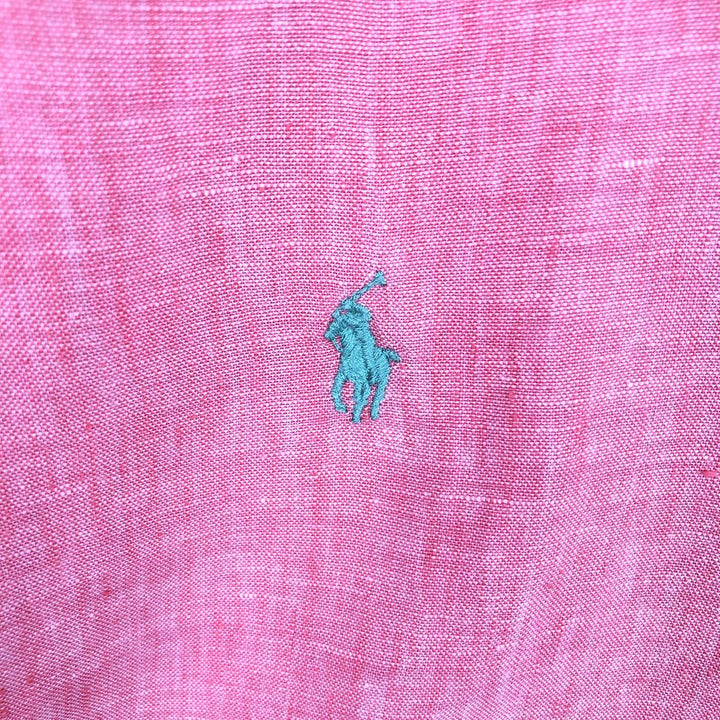 Ralph Lauren CLASSIC FIT RL UNTUCKED FIT Long-Sleeve Linen Button-Down Shirt, Men's Size L (approx.) linen coral Vintage Second Hand