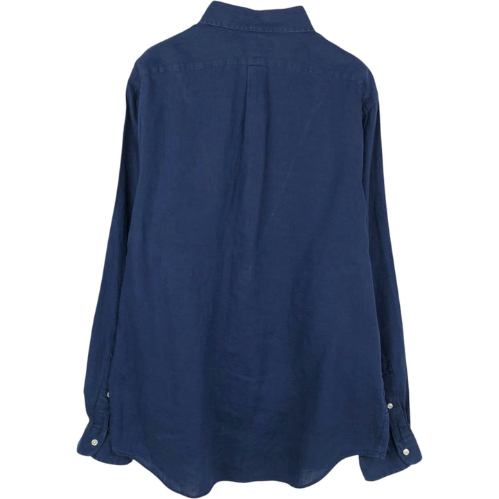 Ralph Lauren long sleeve linen button down shirt, men's size L linen navy blue type Vintage Second Hand