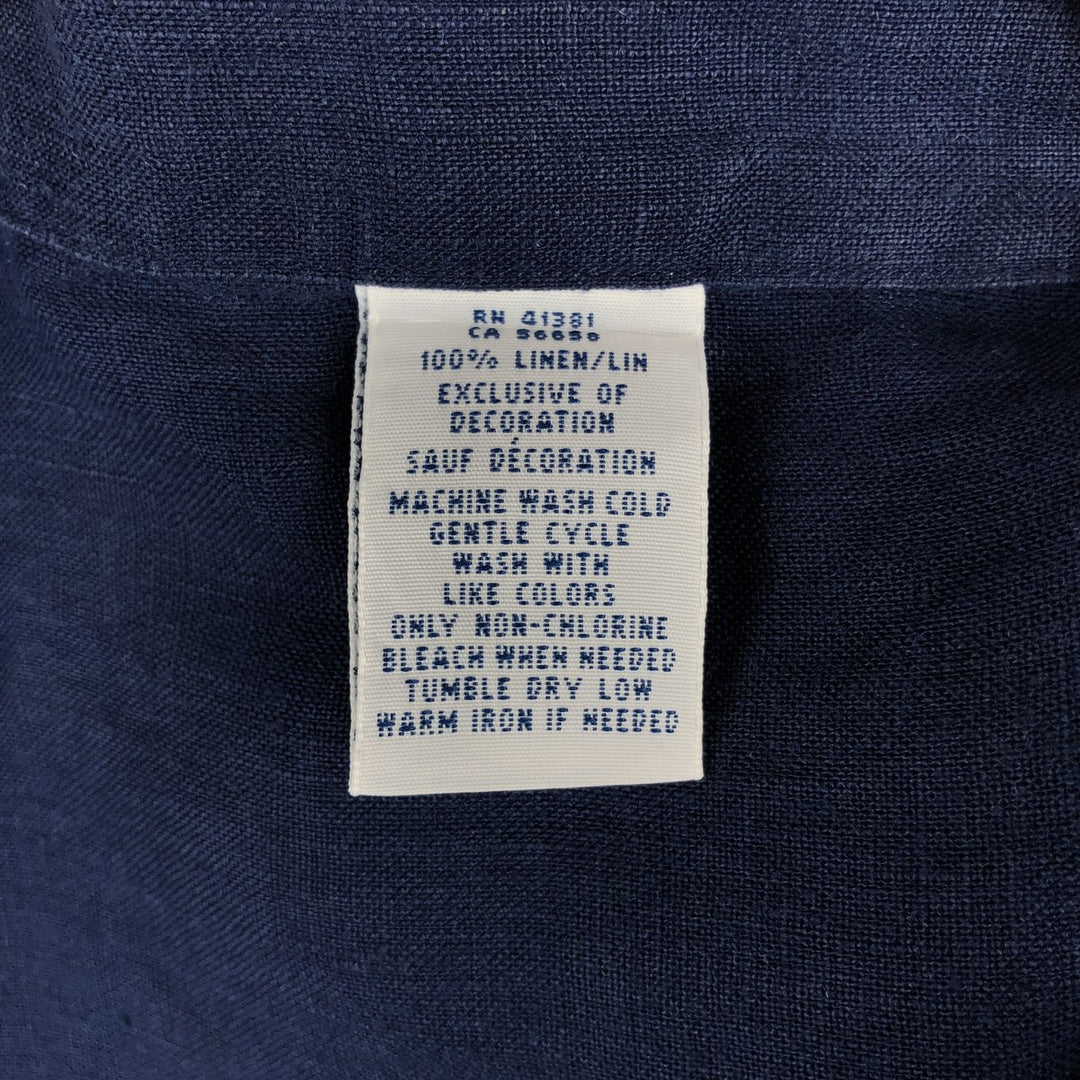 Ralph Lauren long sleeve linen button down shirt, men's size L linen navy blue type Vintage Second Hand