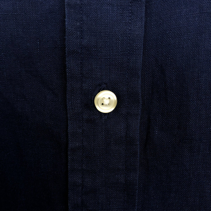 Ralph Lauren long sleeve linen button down shirt, men's size L linen navy blue type Vintage Second Hand