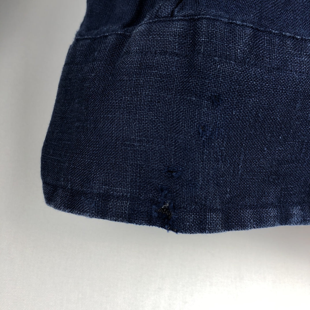 Ralph Lauren long sleeve linen button down shirt, men's size L linen navy blue type Vintage Second Hand