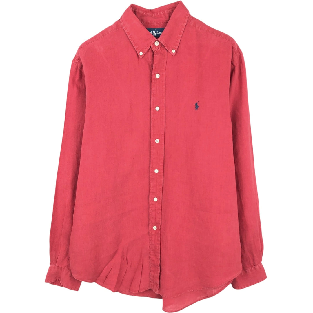 Ralph Lauren long sleeve linen button down shirt, men's size L linen red type Vintage Second Hand