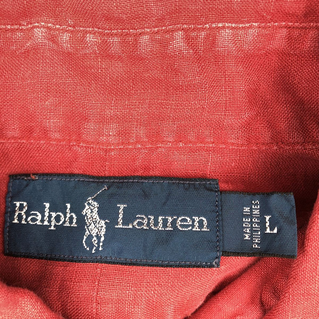 Ralph Lauren long sleeve linen button down shirt, men's size L linen red type Vintage Second Hand