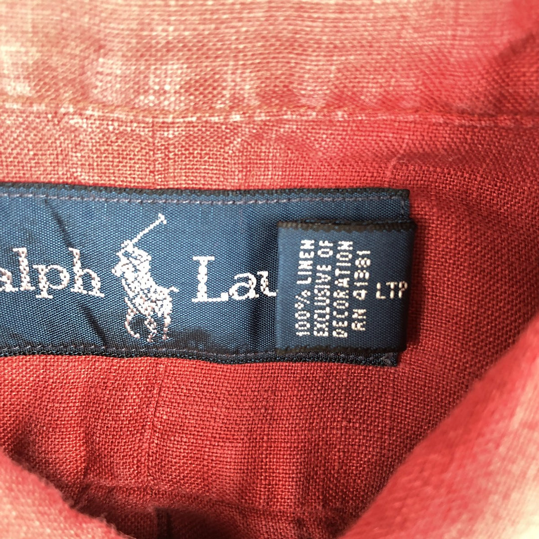 Ralph Lauren long sleeve linen button down shirt, men's size L linen red type Vintage Second Hand