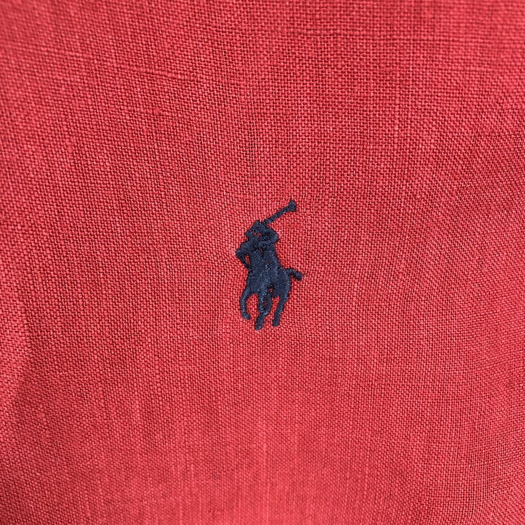 Ralph Lauren long sleeve linen button down shirt, men's size L linen red type Vintage Second Hand